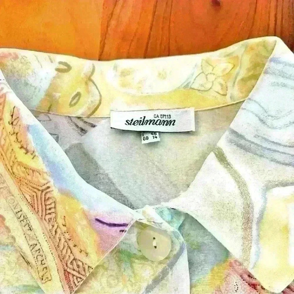 Steilmann Oversized Artsy Pastel Pattern Colorful  Boho Button Down Shirt Blouse - Picture 4 of 12
